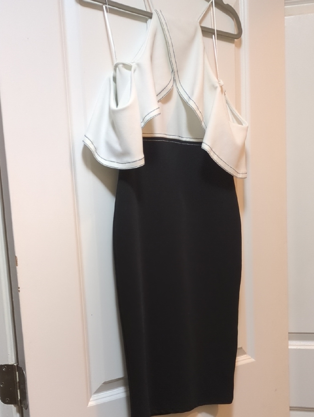 Zara Black and White One-Shoulder Ruffle Bodycon Dress
